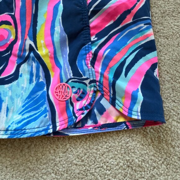 Lilly Pulitzer Nylon Swim Shorts Women's L Beach Flamingo Seashells Pockets - Picture 2 of 9